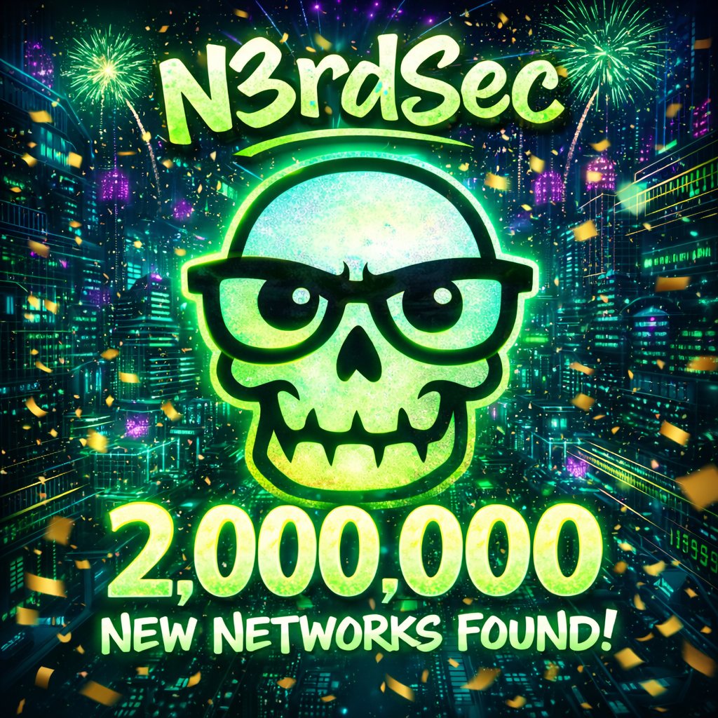N3rdSec_'s tweet photo. 🎉 N3rdSec Passes 2 Million New Networks Found! 🎉

From 1 Million New WiFi Networks Discovered to 2 Million in only 24 days! We Are N3rdSec!
 
#wardrive #wardriver #N3rdSec #allTheWifi https://t.co/Kq4d4HlVBt