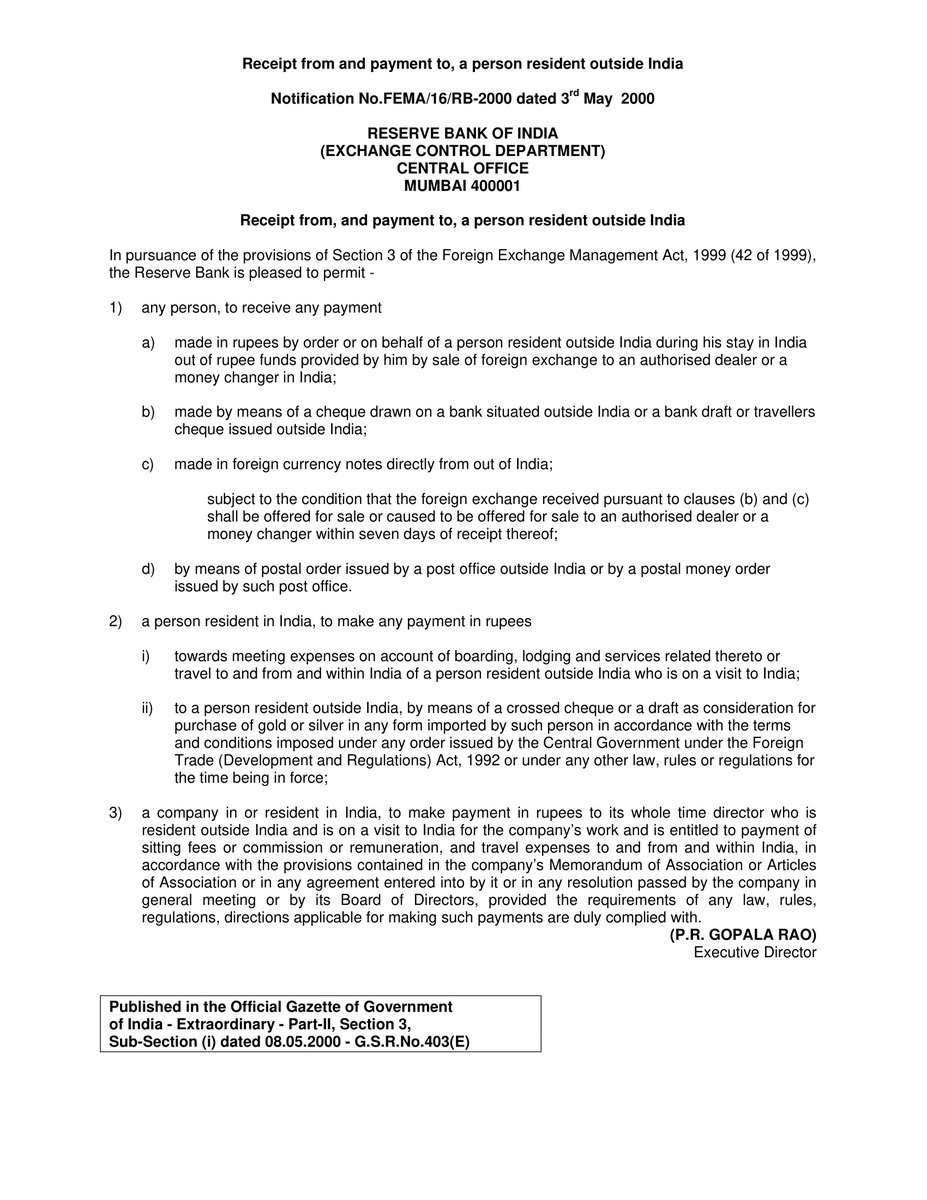 mkmanocha's tweet photo. @RBI @RBIsays @DasShaktikanta @nsitharaman FEMA 16 (2000) permits residents to bear expenses of visitors from abroad, but hospitals are unsure if this includes hospitalisation bills. Result: payment refusals during emergencies. RBI should issue a clear clarification. #RBI #FEMA https://t.co/WA7WSQynOR