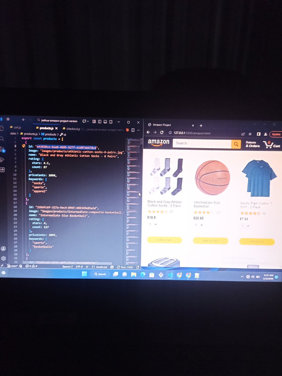 joshuathewebdev's tweet photo. Day 1 of cloning Amazon using only JavaScript.

Save the data
Generate the HTML
MAKE IT INTERACTIVE 😁
as @netbros_ always say
1% better everyday https://t.co/rMH5DHWSZw
