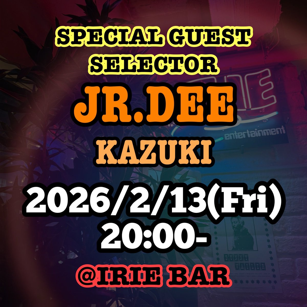 IRIEBAR045's tweet photo. 来週の13日(金)はJr.Dee @JuniorDeee がラウンジスタイルでセレクターします！
20:00〜オープンなので、皆さん遊びに来てください♪ https://t.co/qpY4OjQjnX
