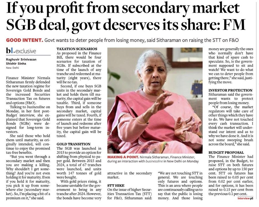 manoj_216's tweet photo. The government launches Sovereign Gold Bonds to discourage physical gold, promises tax-free maturity, no storage risk, and liquidity via secondary markets.
Citizens buy in good faith.
Then markets do what markets are supposed to do - prices move, yields differ, opportunities arise - and suddenly:
“If you made a profit, the government deserves its share.”
That’s not taxation.
That’s changing the rules after the game has started.
When SGBs were illiquid and traded at deep discounts, nobody rushed to “share the pain.”
But when investors patiently held, understood pricing, and took risk - that intelligence now needs to be taxed?