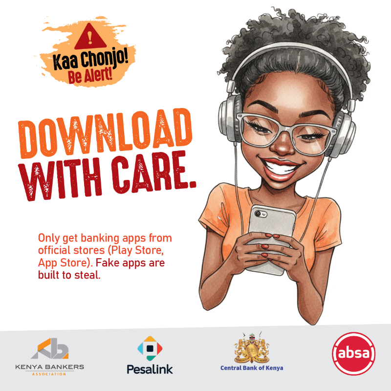 You search for your bank app and see many options that look similar. Fake apps are built to steal your money.​

Only download banking apps from the Play Store or Apple App Store.​

One wrong download bass! umepoteza kila kitu!