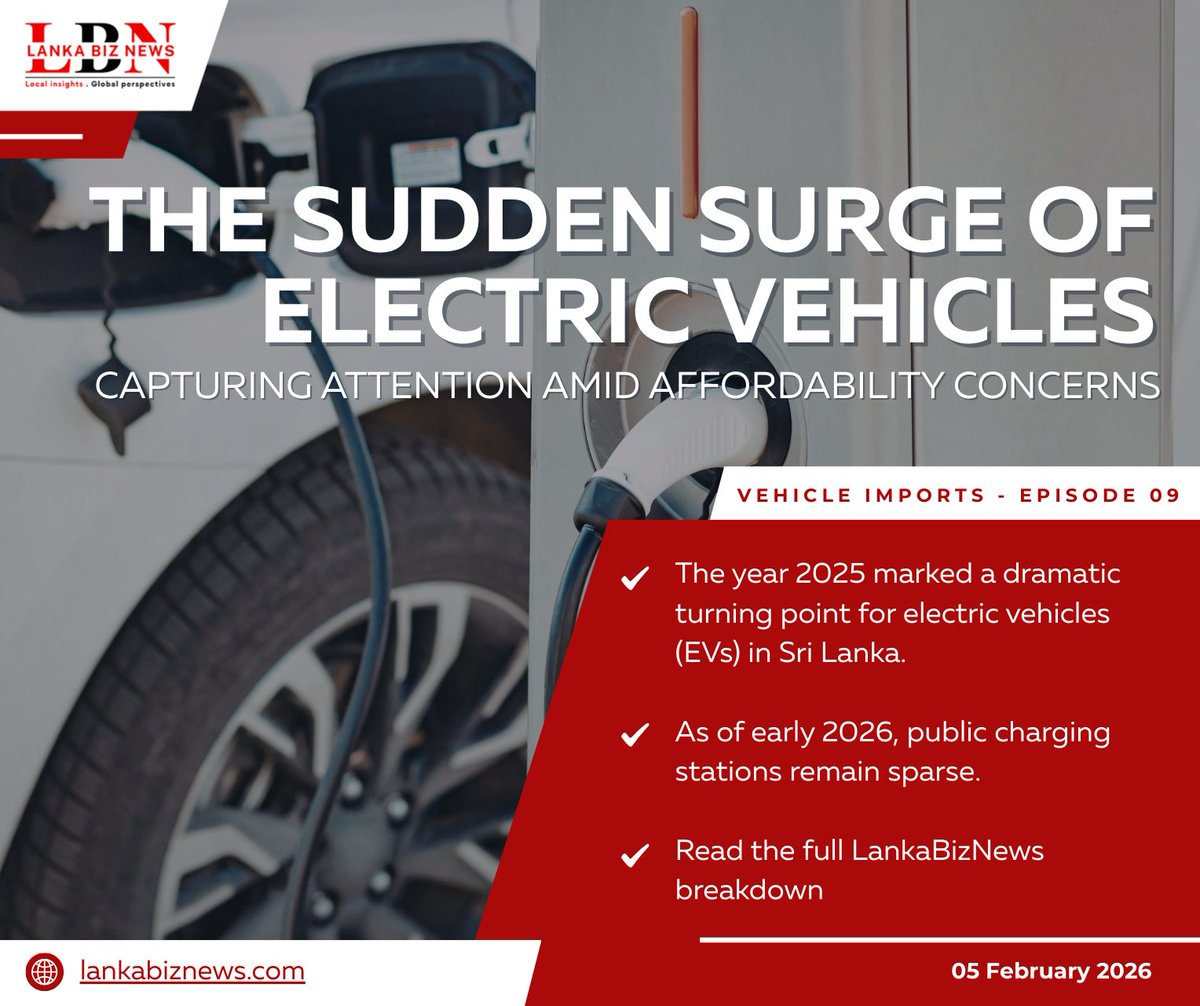 lanka_biz30250's tweet photo. How did electric vehicles surge in Sri Lanka after the 2025 import ban lift? ⚡🚗
Read full analysis 👉🏻 https://t.co/JLgNwCnk45
#ElectricVehicles #SriLanka #EVs #BYD #MG #EVAdoptionChallenges #ChargingInfrastructure #SustainableTransport #SriLankaEconomy #LankaBizNews https://t.co/i5g8bFDtCA