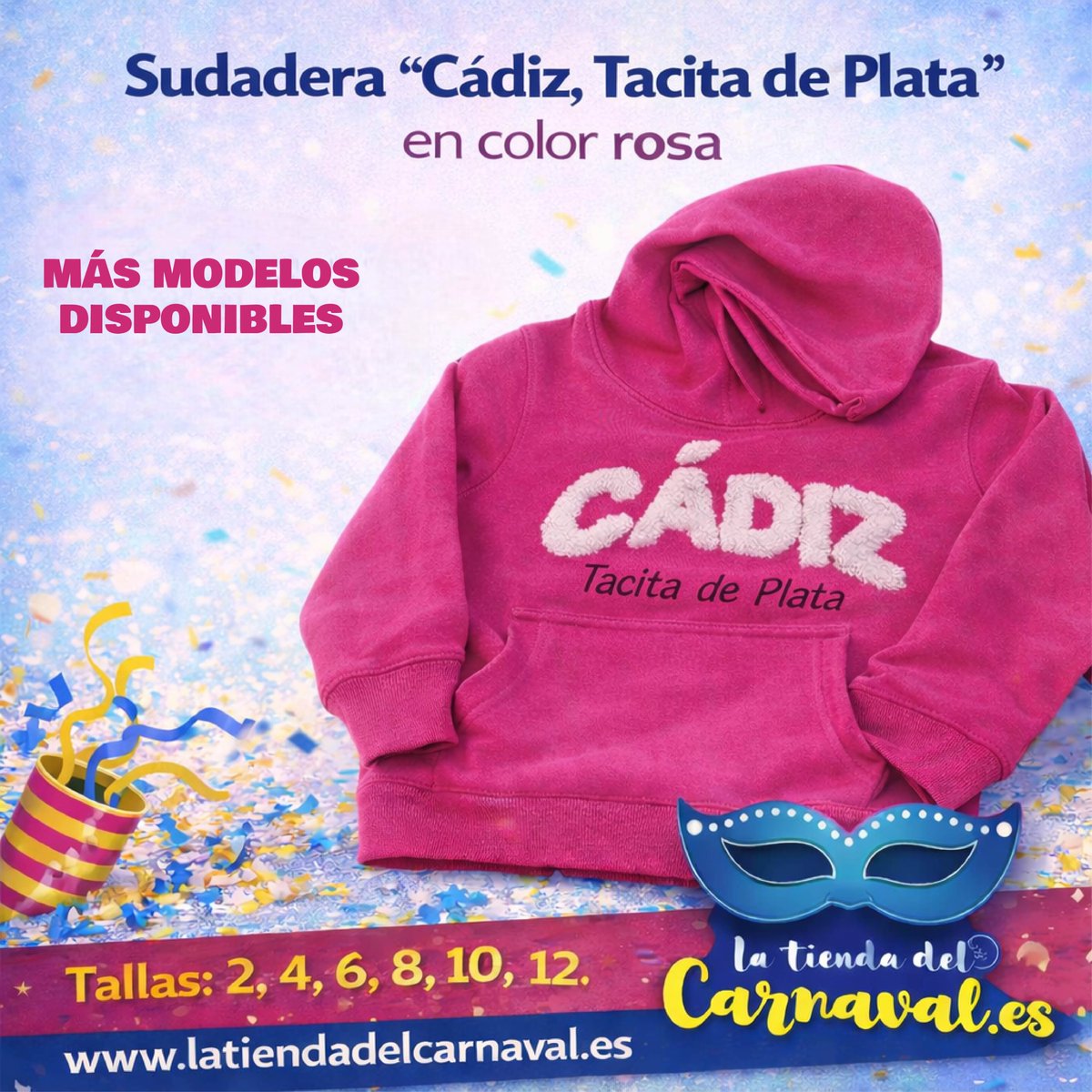 ¡Lleva la esencia de la "Tacita de Plata"! 🎭✨

Sudaderas exclusivas con orgullo de Cádiz.
Colores:  Amarillo Pastel, Rosa Vibrante
📏 Tallas: De la 2 a la XL (¡ideales para ir en familia!).
🛒 Consíguela aquí: latiendadelcarnaval.es/categoria/ropa…

#Cadiz #CarnavalDeCadiz #Moda