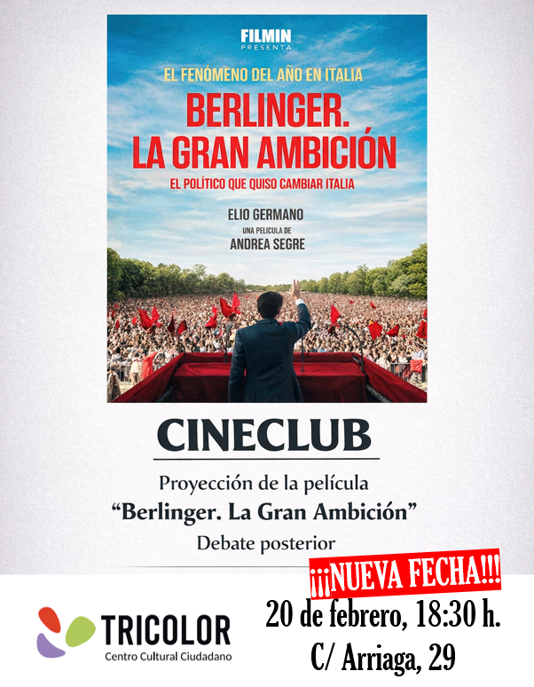 ⚠️URGENTE ‼️

Debido a obras de acondicionamiento de nuestro local y a la climatología de estos días, la proyección de la película "Berlinger. La gran ambición" prevista inicialmente para mañana, se traslada al día 20 de febrero

🗓️ Viernes 20 febrero
📌 Arriaga, 29
⏰ 18:30 h.