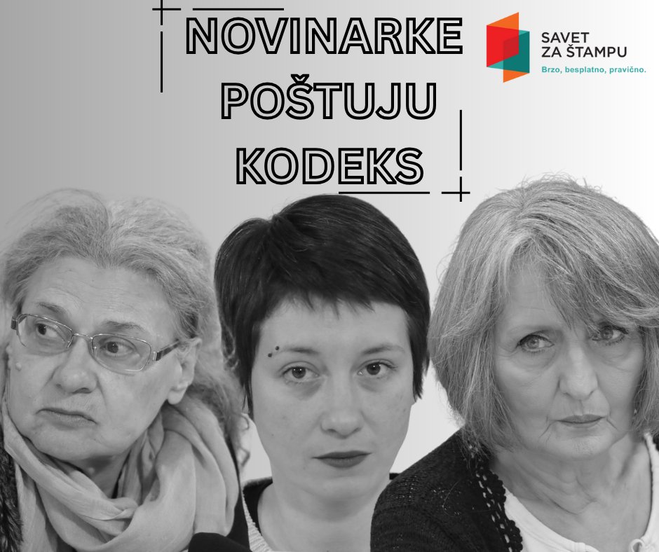 Dužnost je novinara/novinarki da slede profesionalne i etičke principe sadržane u Kodeksu i da se suprotstave pritiscima da te principe prekrše.

Ceo Kodeks ovde: savetzastampu.rs/lat/dokumenta/…

#KodeksNovinara #SavetzaStampu