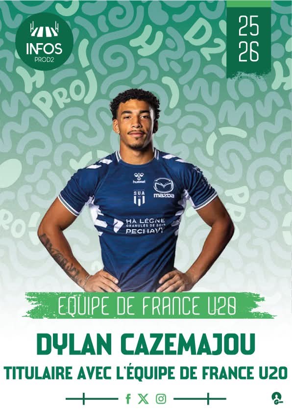 Dylan CAZEMAJOU ( Agen - Ailier) est titulaire avec l'équipe de France U20 pour le premier match du SixNationsU20 face à l’Irlande

facebook.com/photo?fbid=130…