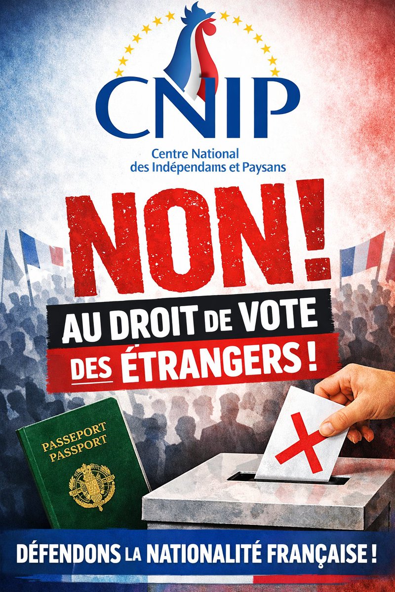 La commission des lois de #AssembleeNationale  propose de modifier la Constitution et accorder le droit de vote aux étrangers. <a href="/CNIP_FR/">CNIP</a> s'oppose fermement à cette dérive car le droit de vote est indissociable de la citoyenneté #francaise. Notre avenir ne peut dépendre des autres