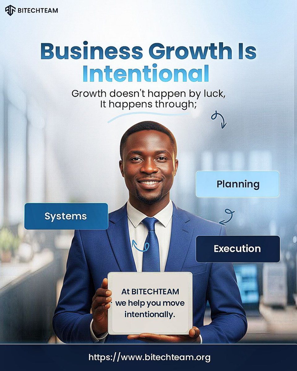 Growth doesn’t happen by luck. It happens through planning, systems, and execution.  At <a href="/bitechteam_/">BiTechTeam</a>, we help you move intentionally.  #bitechteam #startyourbusinesswithbitechteam #businessgrowth #entrepreneurmindset #africanbusiness