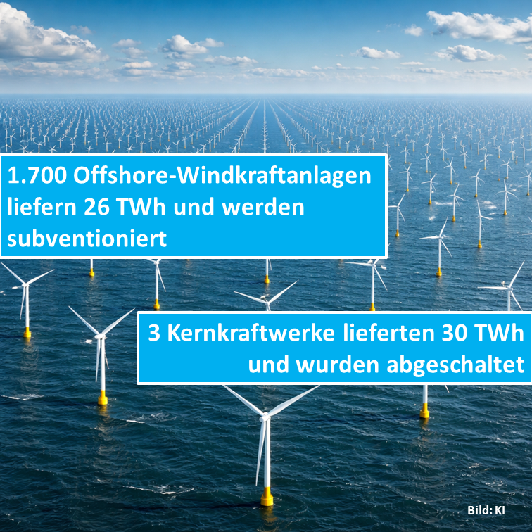 Gemäß Robert Habeck <a href="/Die_Gruenen/">BÜNDNIS 90/DIE GRÜNEN</a>  wurden die letzten drei deutschen Kernkraftwerke nicht mehr als notwendig für die Energieversorgung angesehen und deshalb abgeschaltet.

30 TWh Strom haben die letzten drei Kernkraftwerke pro Jahr wetterunabhängig produziert.

Fast 1.700