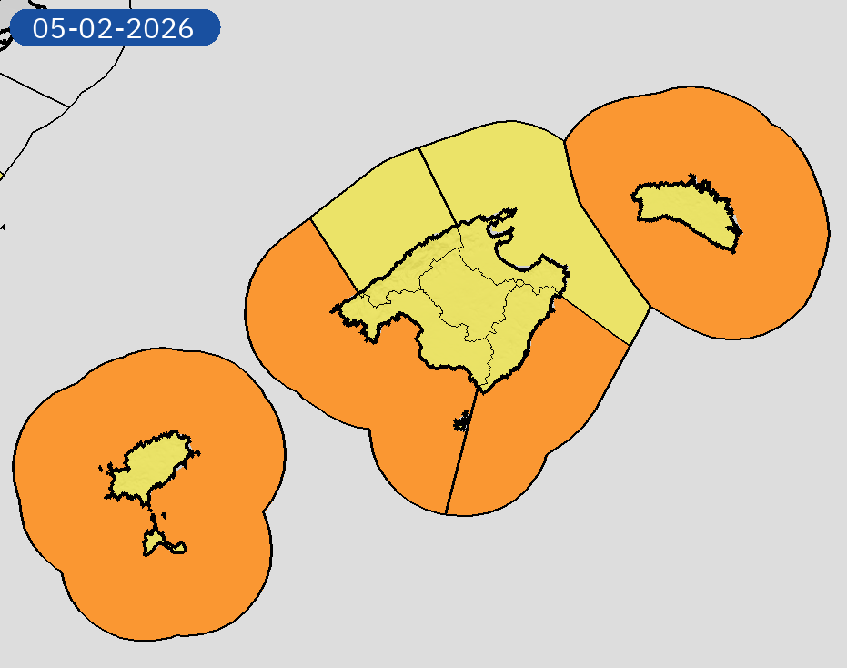 AEMET_Baleares's tweet photo. 05/02 11:42 AVISOS HOY Y MAÑANA | Illes Balears: costeros y vientos. Nivel máximo de aviso: naranja.
Actualizaciones en https://t.co/5xR91vsuMu https://t.co/W28OIvwGXJ