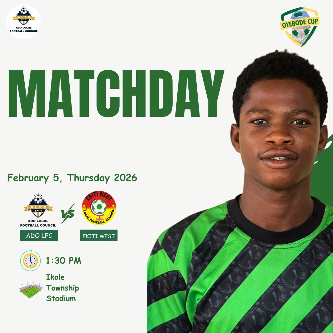 It's Matchday! Vs Ekiti West! 

We're fighting for a spot in the next round of the ProfAkinOyebode Cup! 🏆 

#ProfAkinOyebodCup25 | #AdoOnMission 💪