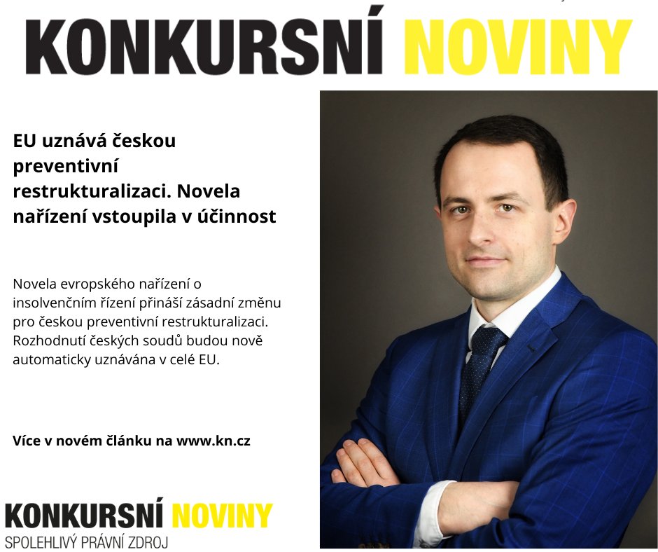 Novela insolvenčního nařízení EU posiluje českou veřejnou preventivní restrukturalizaci

Legislativec Ministerstva spravedlnosti a národní expert Rady EU Marek Pizur přibližuje, co změna znamená pro podnikatele, věřitele i odbornou praxi.

➡️ kn.cz/eu-uznava-cesk…