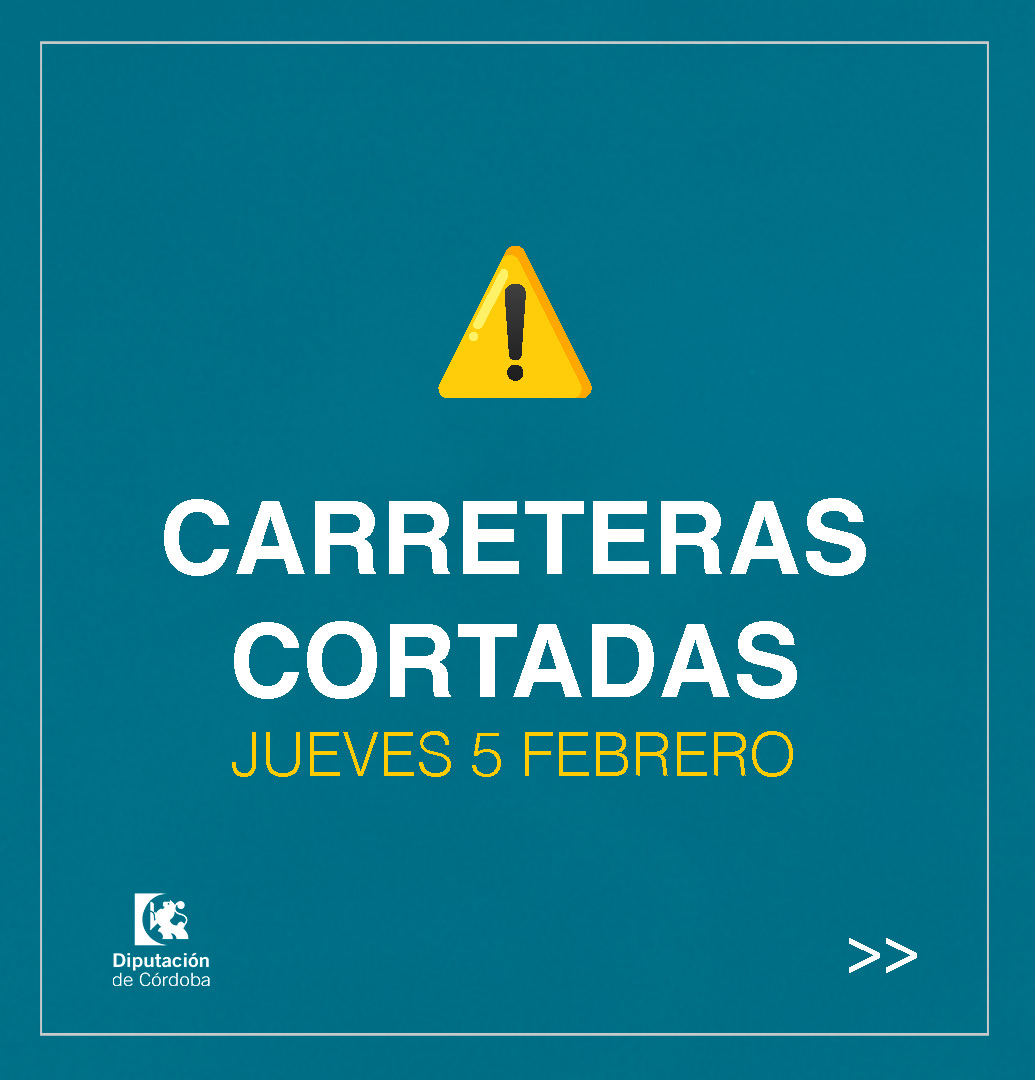 dipucordoba's tweet image. ‼️Actualización 05/02:
🚧 Carreteras cortadas 

Pozoblanco

➡️CO-7409 de Villaralto a Dos Torres en el P.k. 4+000

Rute

➡️CO-6213 Cabra a Llanos de Don Juan (rute) el P.k. 3+600 y P.k. 3+700
➡️CO-8215 De A-331 a El Higueral por Solerche (Iznájar) entre el P.k. 5+800 y P.k. 6+200