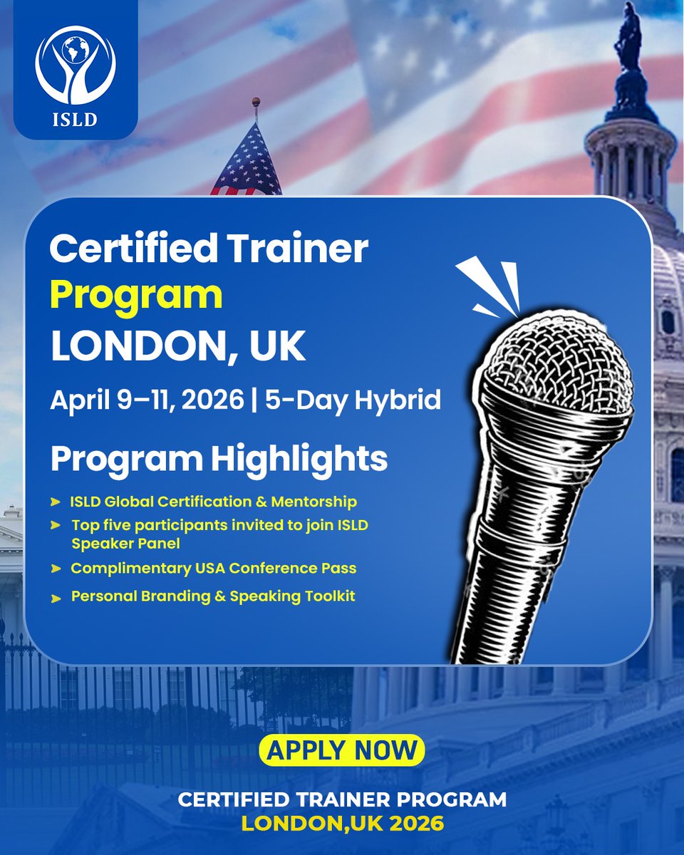 opportunitiesfy's tweet photo. ๐ ISLD Certified Trainer Program โ London ๐ฌ๐ง
๐
Apr 9โ11, 2026
๐ Global trainer certification
โ
Visa support
โ
ISLD + CPD UK Certification
๐ฝ FREE Leadersโ Summit NYC 2026 and a lot more
๐ Apply: https://t.co/GsEb06aRcL
#ISLD #CertifiedTrainerProgram #LeadershipTraining https://t.co/fWdiYI59xK