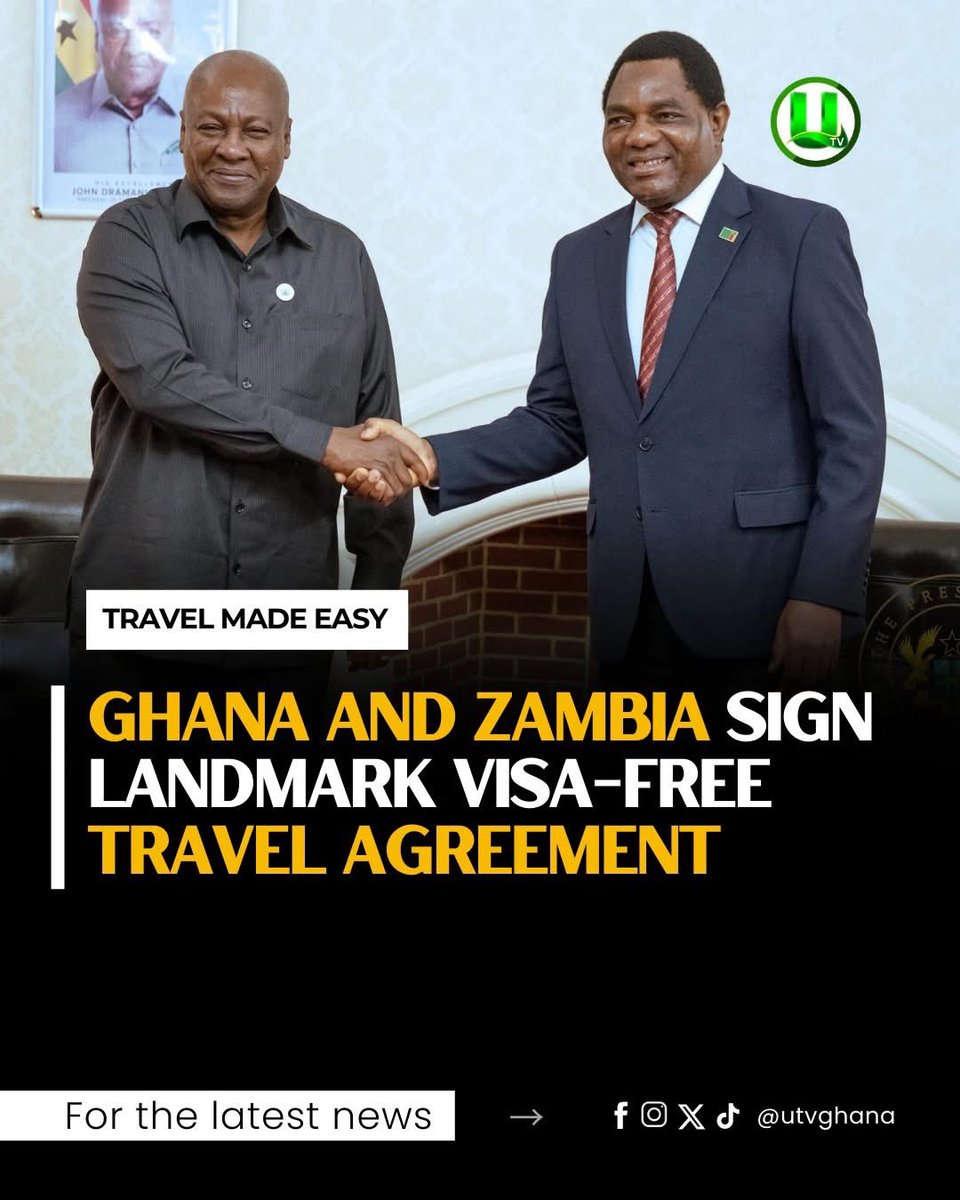 Ghana and Zambia have signed a landmark visa waiver agreement, enabling citizens of both countries to travel freely between the two nations without visas.