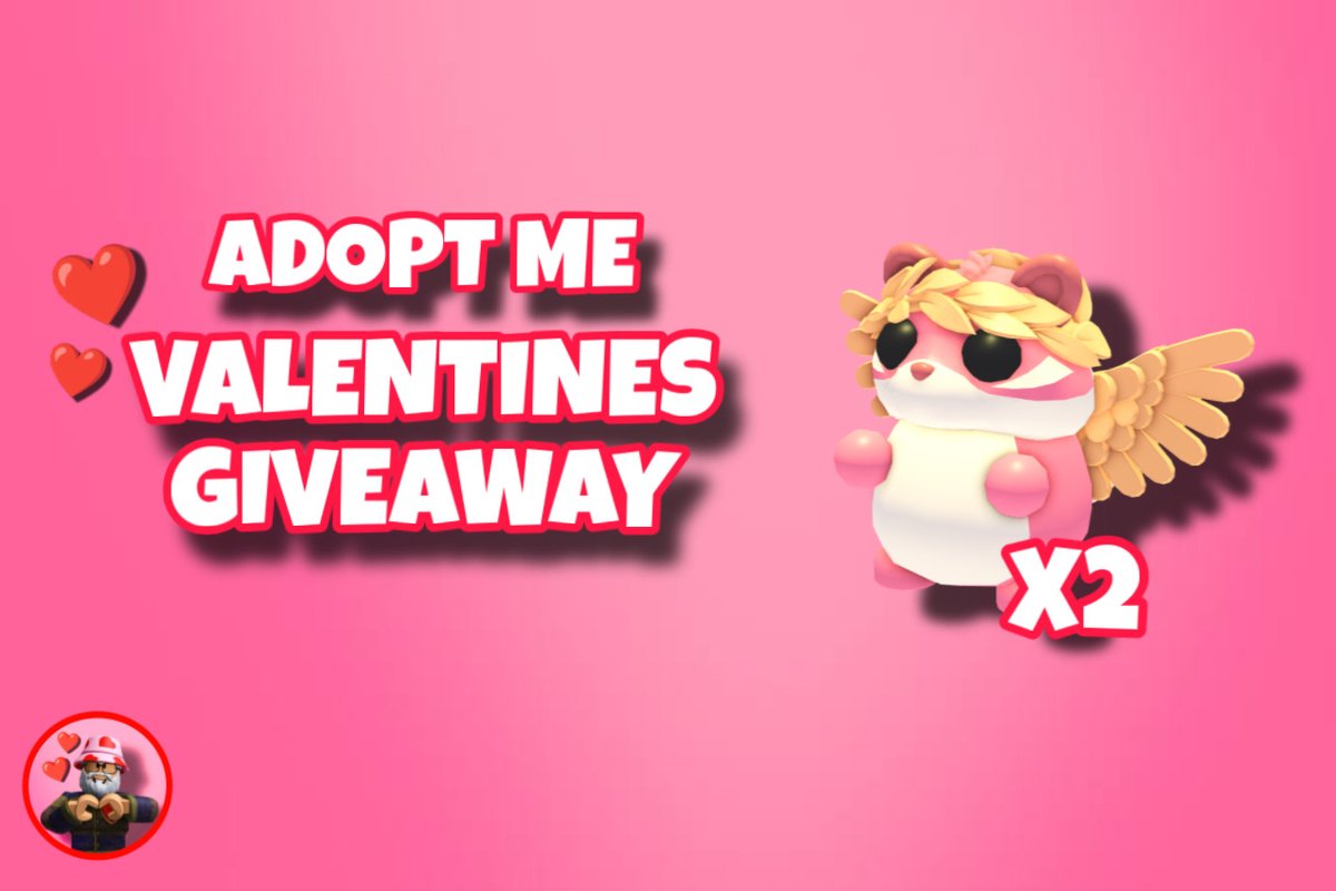 ADOPT ME VALENTINES GIVEAWAY ❤️

RULES: LIKE, COMMENT, FOLLOW, AND RETWEET 

PRIZES:

X2 CHERUB CHIPMUNK

GOOD-LUCK! ✨

ENDS FEBRUARY 10TH 🗓️ | #adoptmegiveaway #adoptme #giveaway