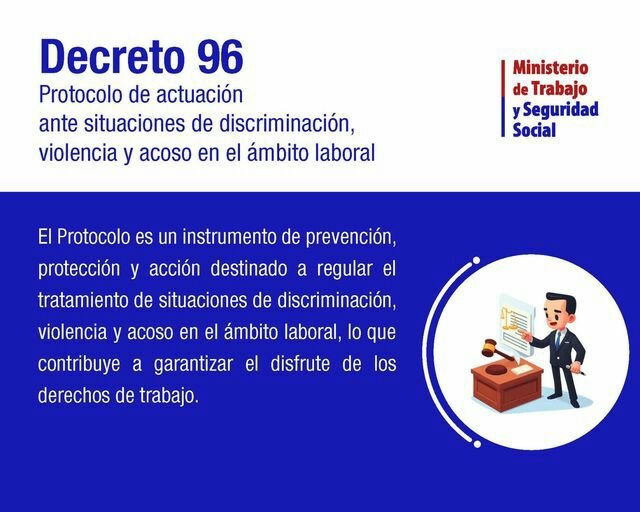En la Gaceta Extraordinaria número 66, del 28 de septiembre de 2023, el Decreto 96/2023 “Protocolo de actuación ante situaciones de discriminación, violencia y acoso en el ámbito laboral”. #MtssCuba