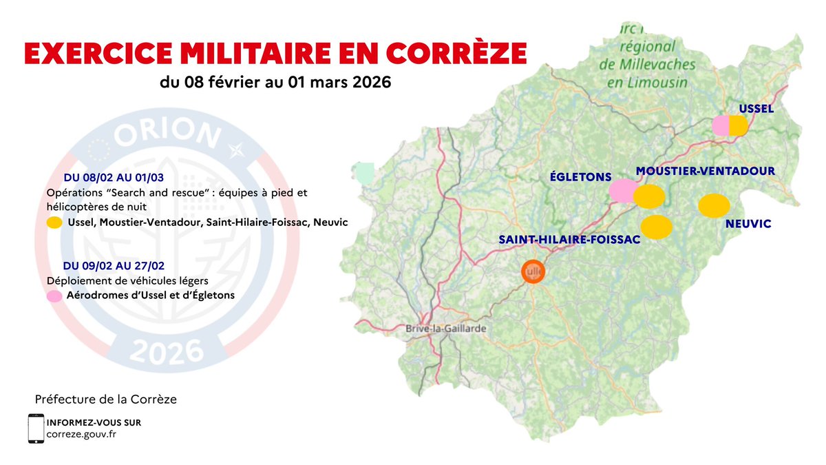Image de Préfet de la Corrèze - #ExerciceORION26 l 🪖 Un exercice militaire d’ampleur se déroulera en #Corrèze du 8 février au 1er m
