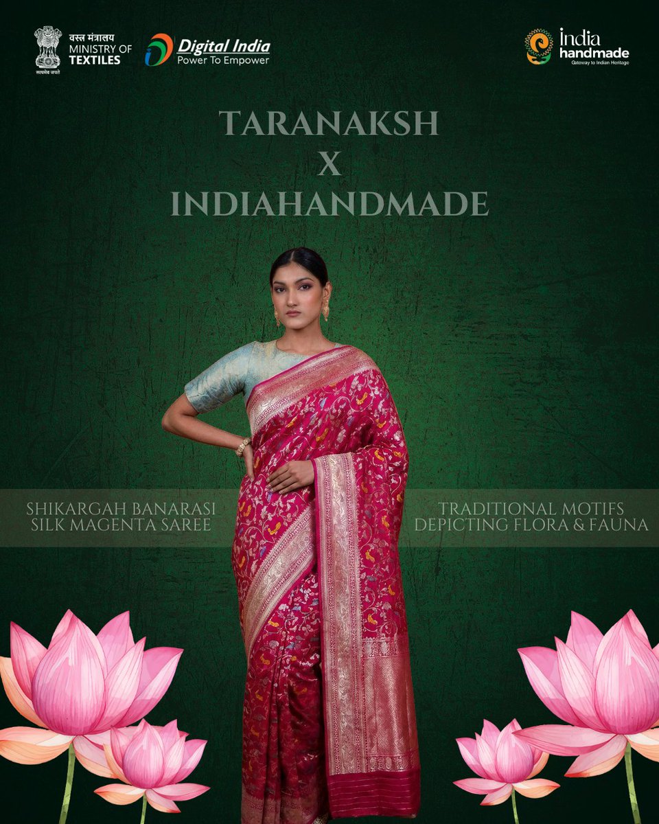 Indiahandmade_'s tweet image. Drape yourself in royalty - The Shikargah Handwoven Banarasi Silk Magenta Saree—rich silk, royal motifs &amp;amp; timeless Banaras heritage. Perfect for weddings &amp;amp; grand celebrations.
 Explore. Support. Empower.  #Indiahandmade #SupportArtisans #HandloomIndia #VocalForLocal #MadeInIndia