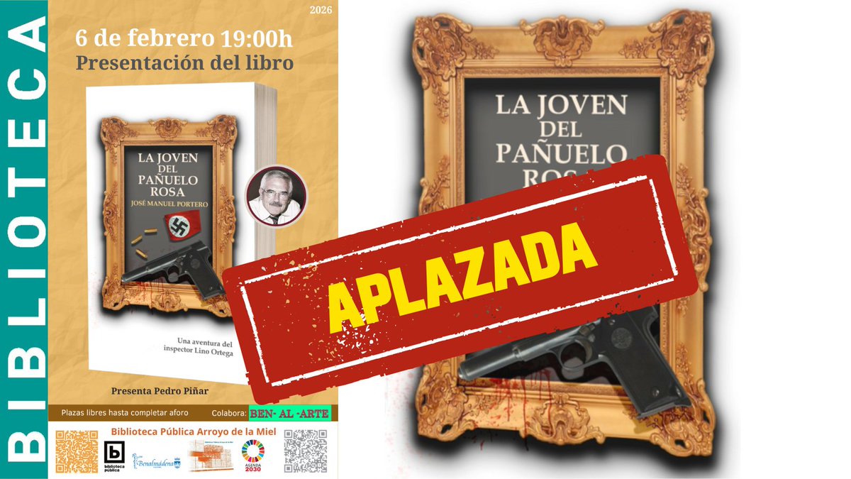 ⚠ Por motivos metereológicos, se ha aplazado la presentación del libro de José Manuel Portero  𝐿𝑎 𝑗𝑜𝑣𝑒𝑛 𝑑𝑒𝑙 𝑝𝑎ñ𝑢𝑒𝑙𝑜 𝑟𝑜𝑠𝑎 que tenía prevista realizarse mañana viernes 6 de febrero.

📆 Pronto anunciaremos la nueva fecha.

➡️ Mientras tanto, precaución.