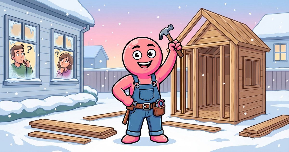 GetShedCoin's tweet image. School's canceled? Perfect. More time to explain to the neighbors why I'm hammering at 7 AM in a snowstorm ⛄🔨 They just don't understand the grind #SHED
