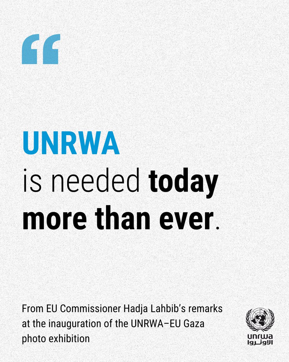 At the opening of the UNRWA–EU Gaza photo exhibition in Brussels, EU Commissioner @‌hadjalahbib highlighted the ongoing human suffering in #Gaza and the importance of protecting humanitarian operations in line with international law.

She reaffirmed the European Union’s political