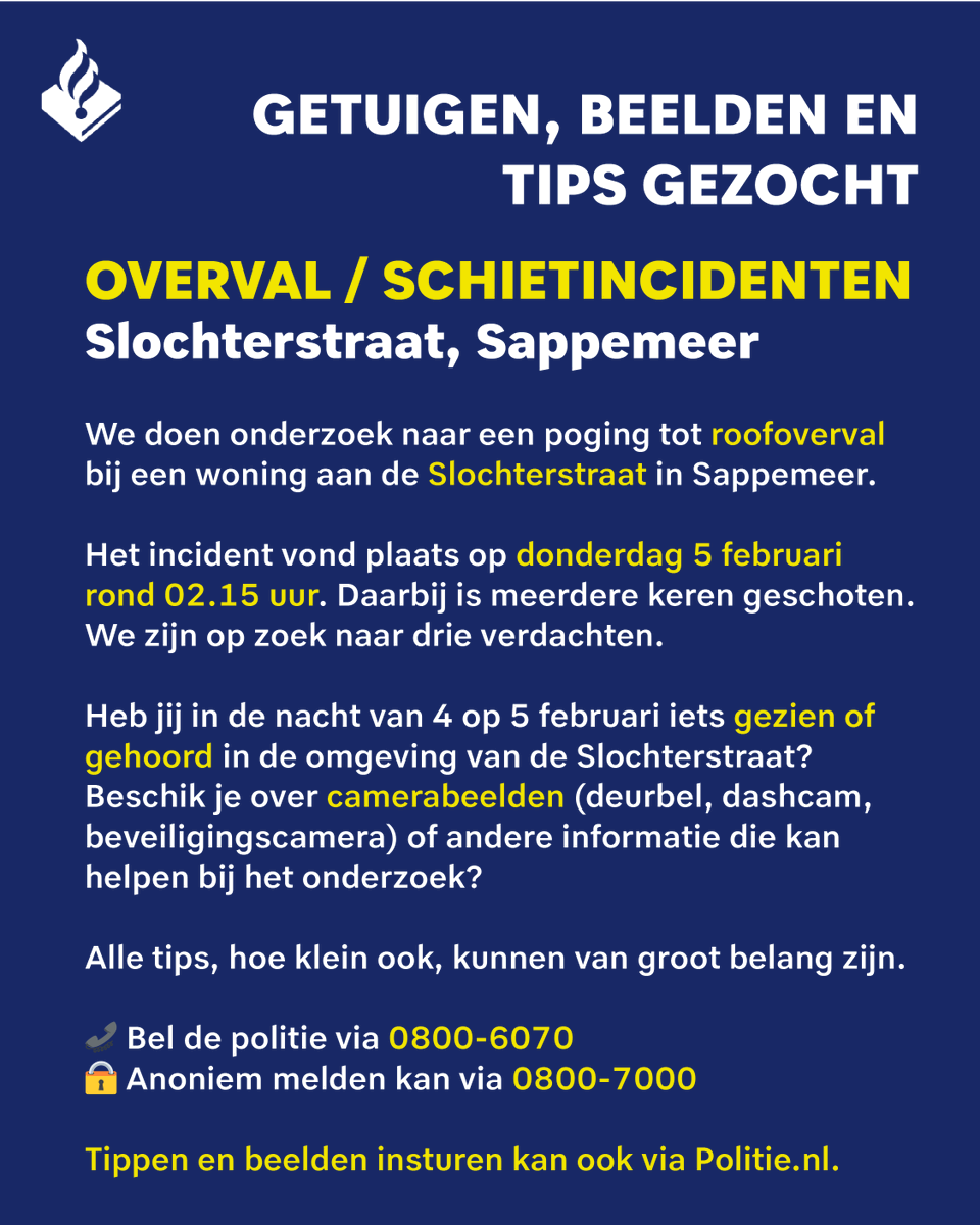 Poging roofoverval en schoten gelost in Sappemeer