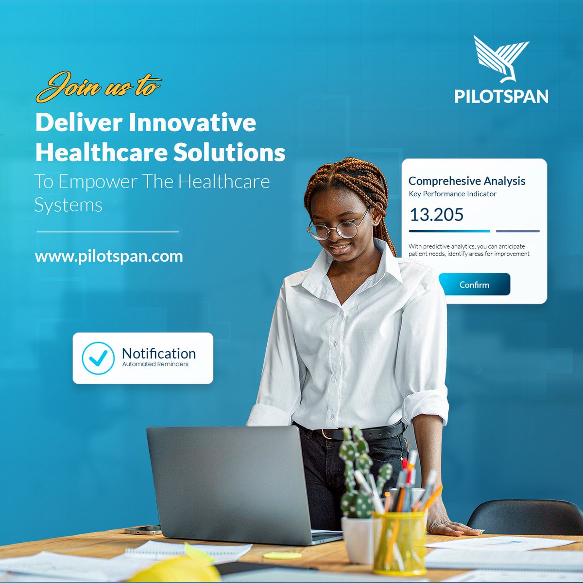 Better insights lead to better care.

With performance analytics, proactive notifications, and smart digital tools, healthcare delivery becomes more efficient and more effective.

#Pilotspan #UnitedStates #DigitalHealthTools #HealthcareFuture #DigitalSolutions #TechInHealthcare