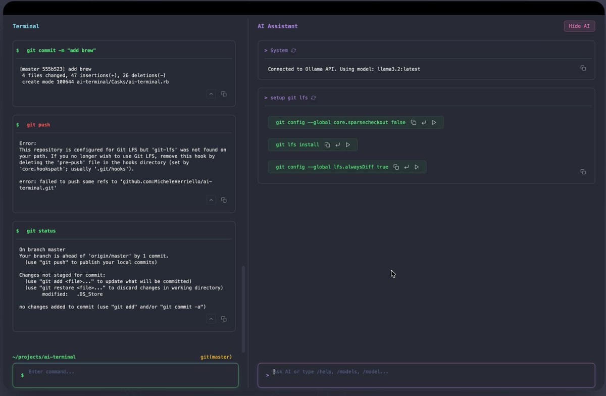 DavidePollicin's tweet photo. Made in Italy AI terminal: Follow the AITerminalFoundation and try out our terminal, sharing a feedback with us! 
https://t.co/WIhlmJ9Xup 
#ai #terminal #coding https://t.co/yn9zOZaPmu