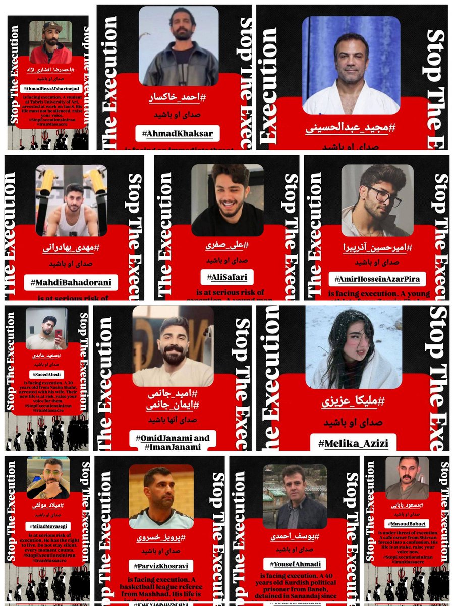 ARDESHIR005's tweet image. این عزیزان با 
شکنجه
دادگاه فرمایشی
حکم مزخرف «محاربه»
و اعدام
مواجه هستن
کمترین کاری اینه صداشون باشیم
#مجید_عبدالحسینی 
#احمد_خاکسار 
#احمدرضا_افشاری‌نژاد 
#امیرحسین_آذرپیرا 
#علی_صفری 
#مهدی_بهادرانی 
#ملیکا_عزیزی
#ایمان_جانمی 
#سعید_عابدی 
#یوسف_احمدی 
#پرویز_خسروی…