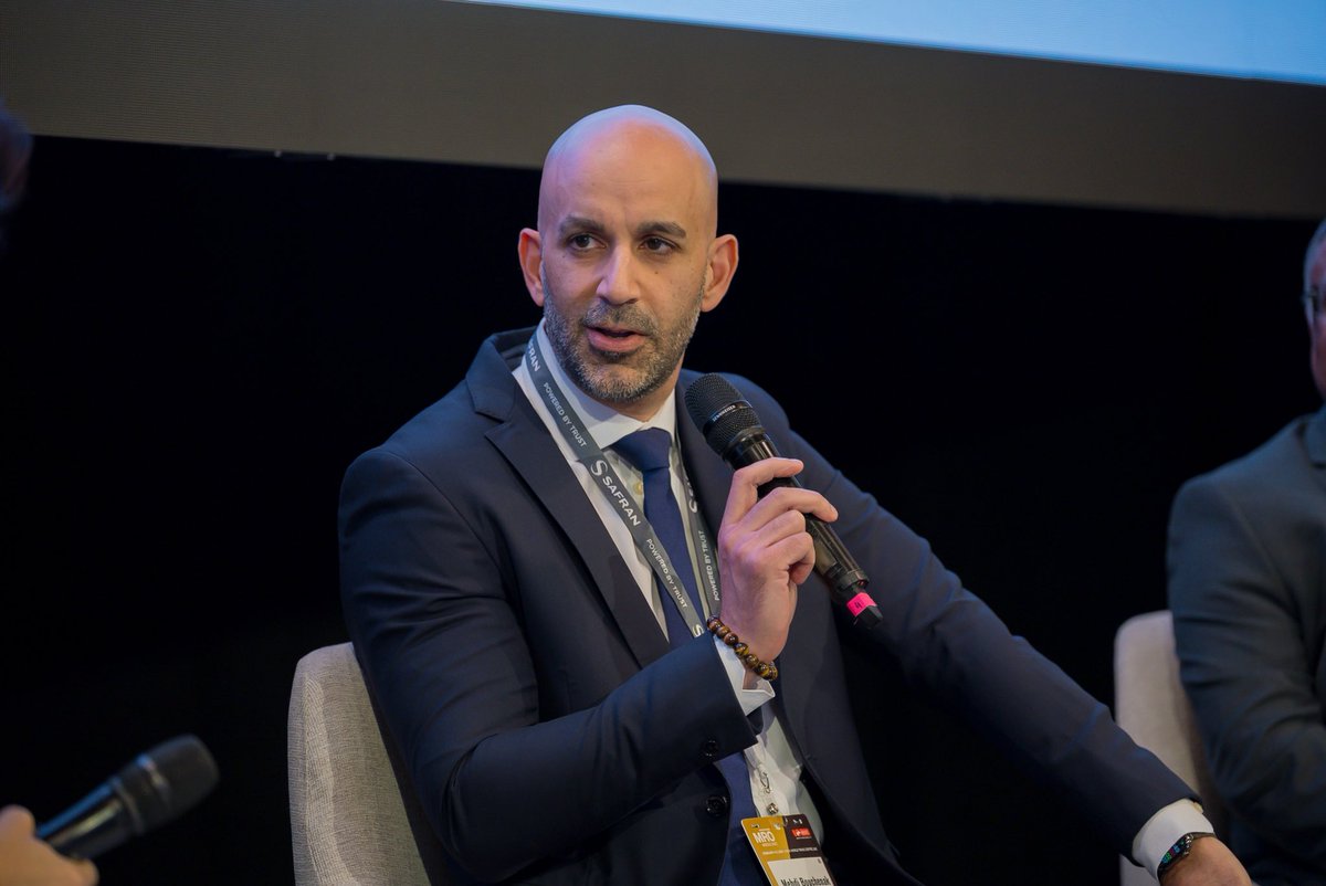 AIMiddleEast's tweet photo. Speakers Mehdi Bouchenak, and Dr. Praveen Srivastava, moderated by Dr. Nairouz Bader, discussed the challenges of implementing green initiatives, overcoming current hurdles, and preparing for new propulsion technologies and SAF-powered aircraft. https://t.co/rhrxxi6HUn
