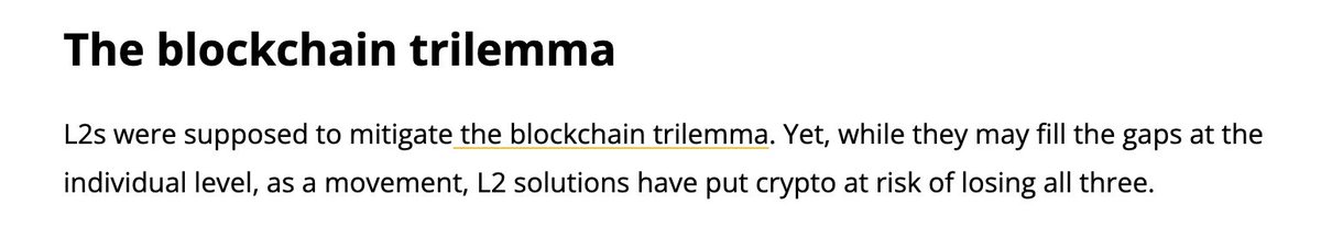 “The fallacy of scalability - why layer 2s won’t save crypto.” 

Dan called this years ago while the industry chased L2s! <a href="/VitalikButerin/">vitalik.eth</a>