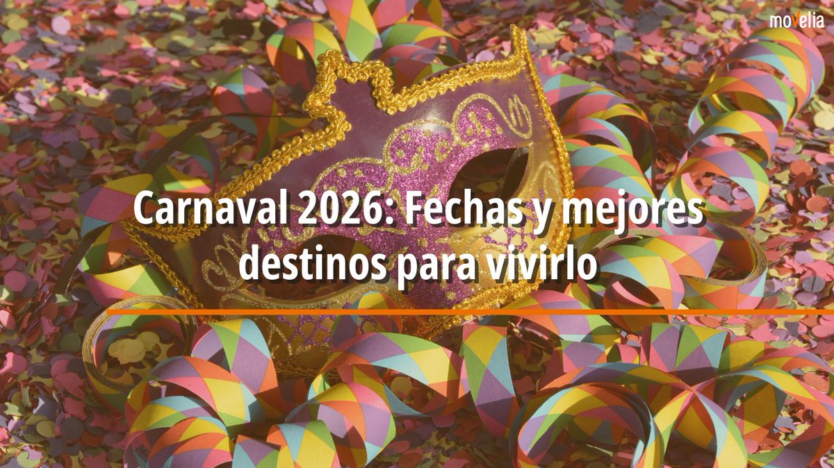 En #2026, el #Carnaval volverá a llenar las calles de música, disfraces, desfiles y tradiciones 🥁🎺. 

Te mostramos los mejores destinos para vivir el Carnaval🎊: bit.ly/4r9hBpo 

¡Elige tu Carnaval, prepara tu escapada y viaja en #bus 🚌 y #tren 🚆 con #Movelia!