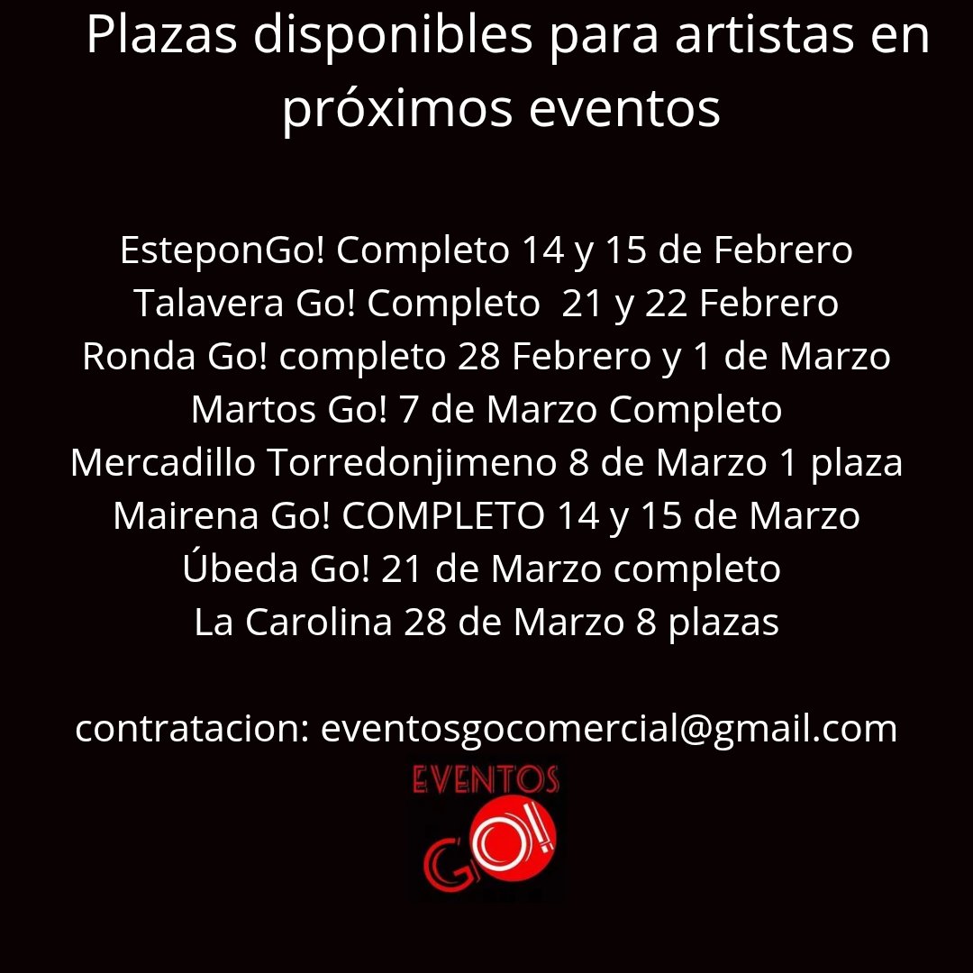 Os dejamos las plazas disponibles para artistas en próximos #eventosgo