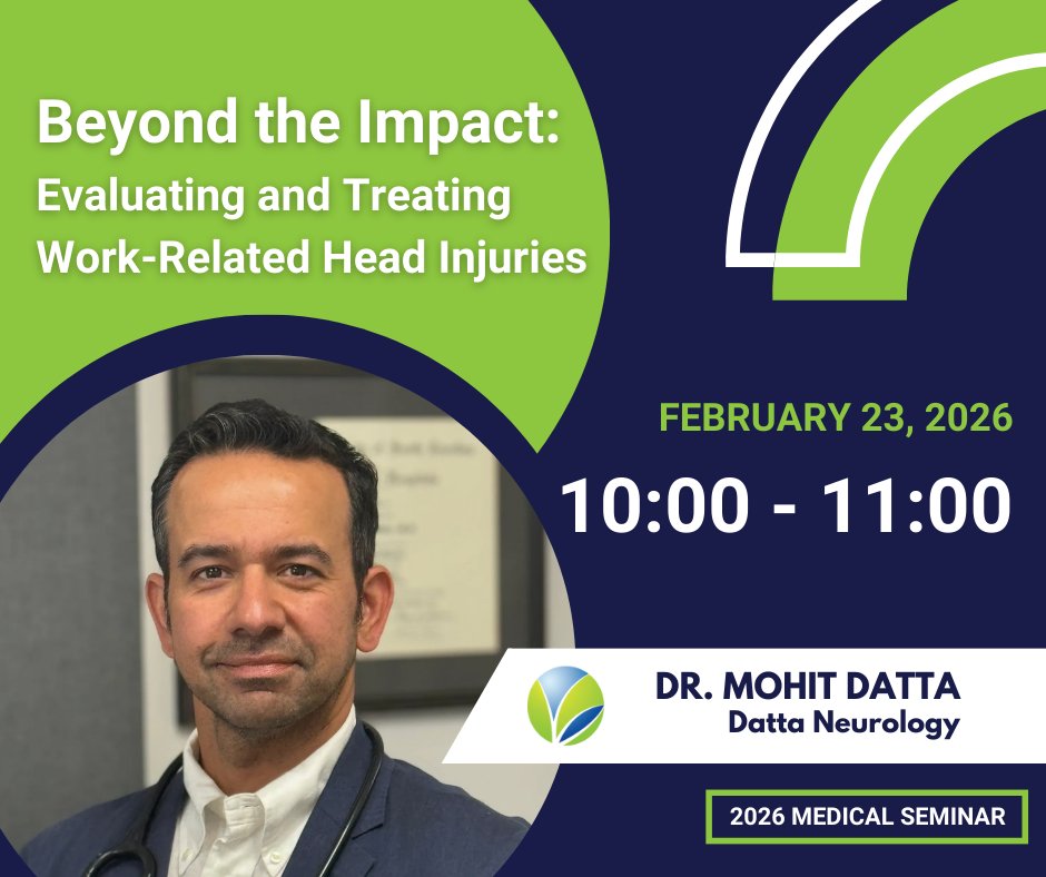 “Beyond the Impact: Evaluating and Treating Work-Related Head Injuries”
Join Dr. Mohit Datta on Feb. 23 from 10–11 AM at the SCWCEA Medical Seminar.
👉 Register: scwcea.org/ms-register

#SCWCEA #MedicalSeminar2026 #WorkersComp #Neurology