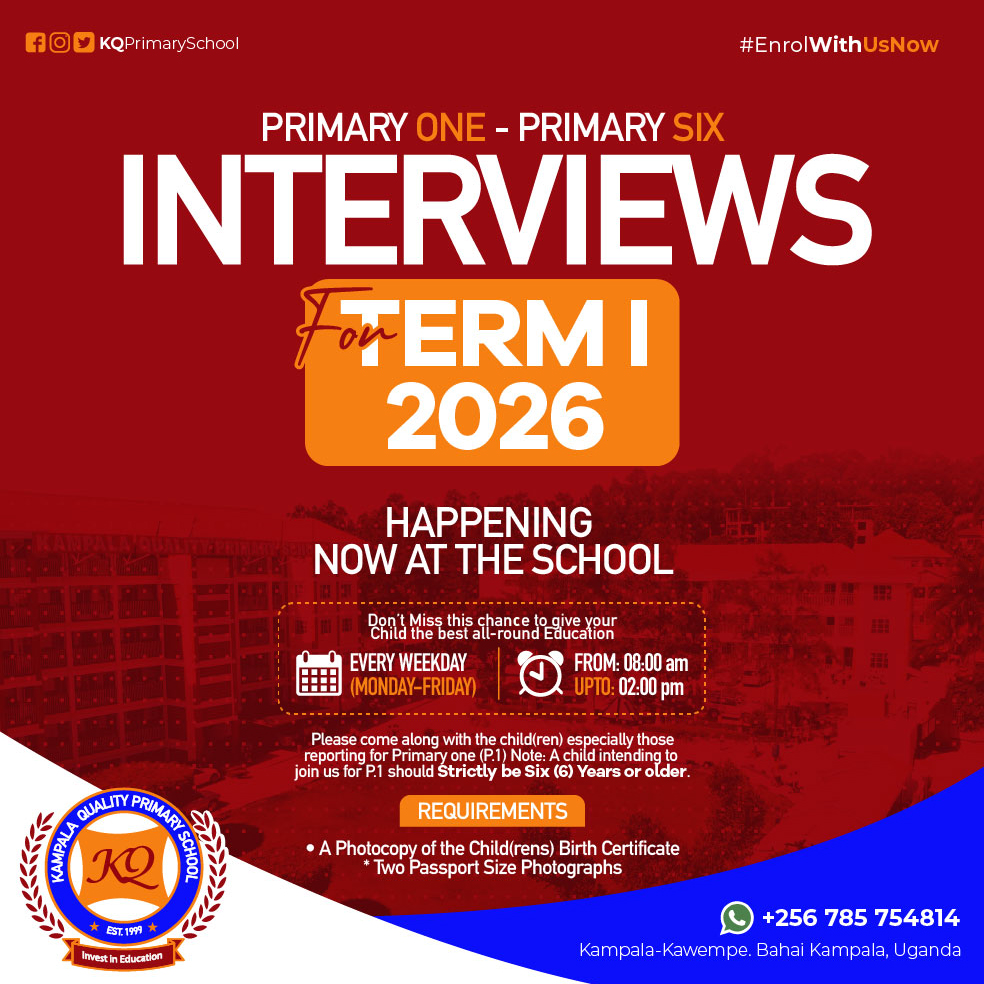 kqprimaryschool's tweet photo. Admissions for Term One 2026 are now on-going at the school for #primaryone - #PrimarySix 09:00am- 02:00pm. ππ Don't miss this chance to have your child gain an all-round education. For details; #CallOrWhatsapp:+256 785 754814 /+256 705299274 #JoinUsToday #DrChris #Zintan https://t.co/85ZcLwJ4Zn