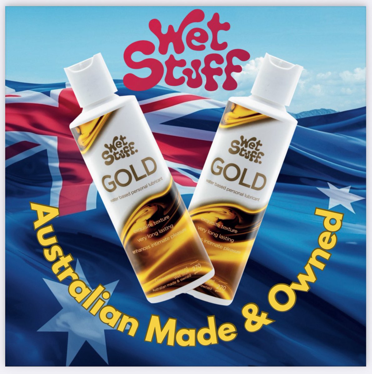 WetStuff_Lubes's tweet photo. Meet Wet Stuff Gold — Smooth. Silky. Luxe AF. And proudly Australian made &amp; owned 🇦🇺💛

#WetStuffGold #AustralianMade #AussieOwned #SlipIntoSomethingComfortable
#GetWetStayGolden #SpicyButFunny #AdultsOnly #BedroomEssentials
#LuxuryLube #GelworksGold #KeepItSlippery 😏 https://t.co/V8mMHGPOLT