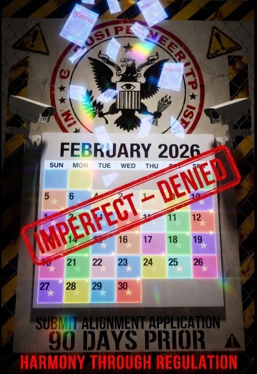 complianceism's tweet image. "Perfect February" going mega-viral because the calendar aligns perfectly? The State decrees all months must now submit alignment applications 90 days in advance. Imperfect layouts = mandatory reordering + penalties. Harmony through regulation. #PerfectFebruary #ViralTrend