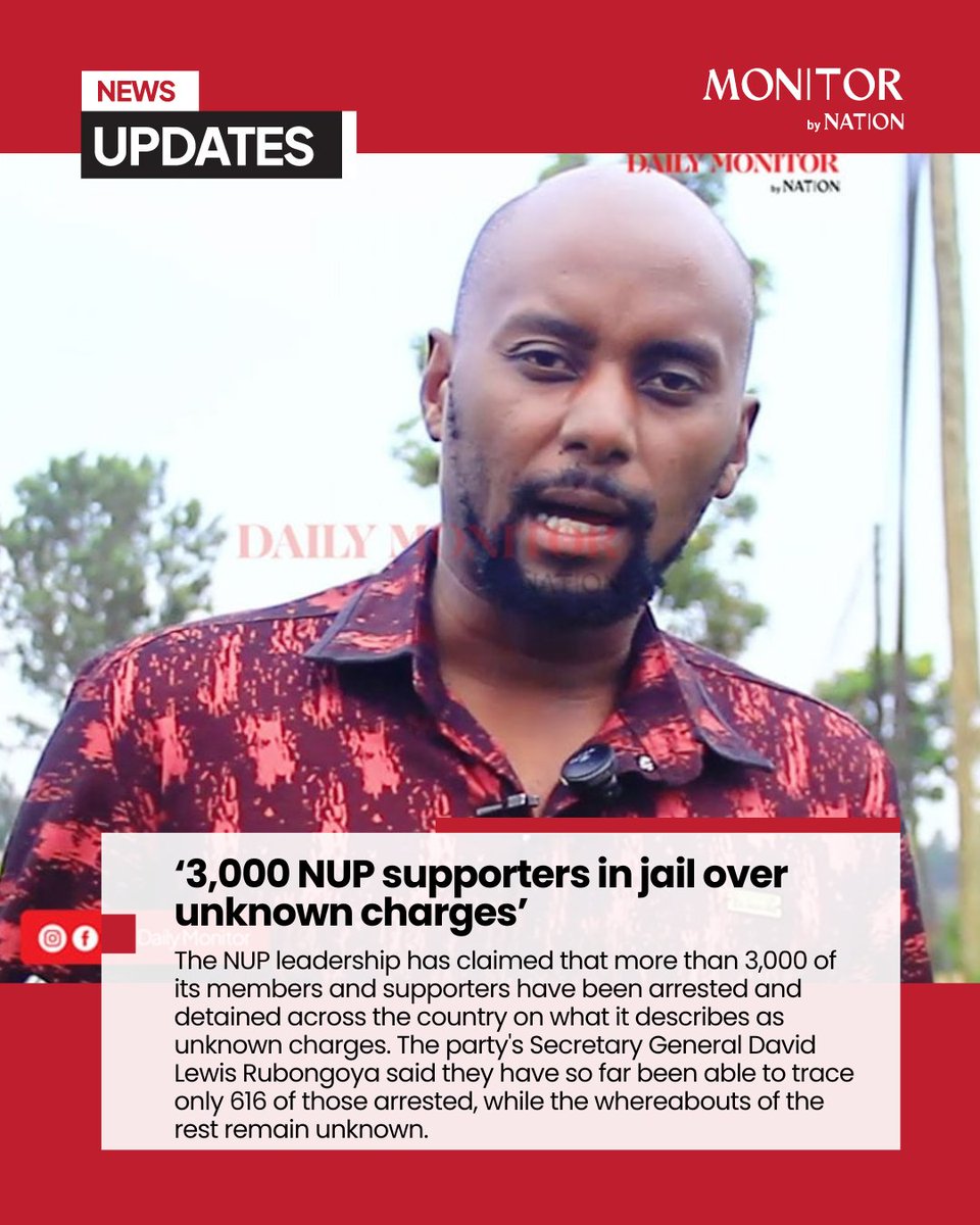 DailyMonitor's tweet photo. .@NUP_Ug Secretary General @DavidLRubongoya said different security agencies have denied holding the missing supporters in their custody https://t.co/3ueqJmbrYD
#MonitorUpdates https://t.co/dtVGsKP7WV