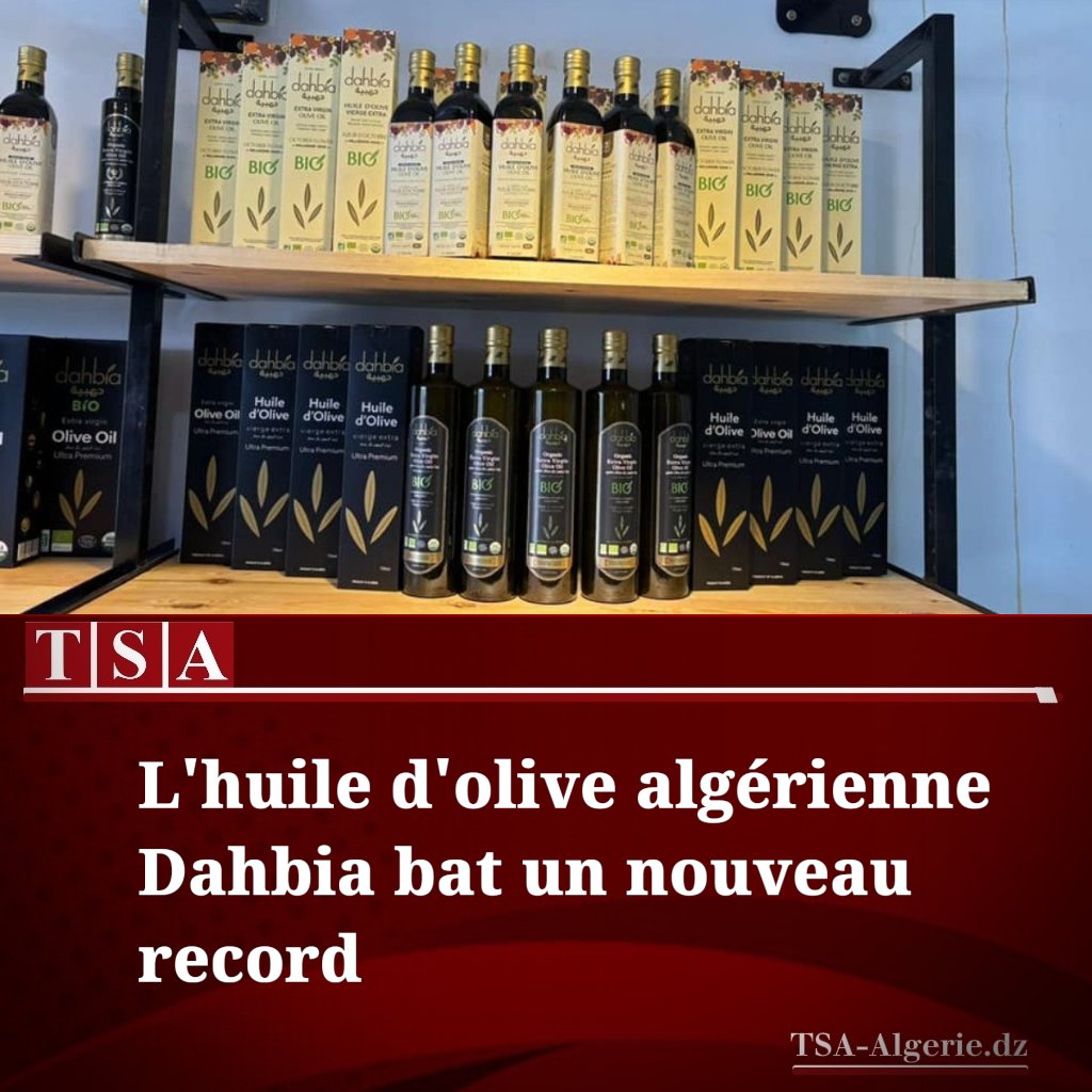 TSAlgerie's tweet photo. L’huile d’olive algérienne Dahbia contient un taux de polyphénols deux fois supérieur aux standards internationaux, selon un laboratoire spécialisé. --> https://t.co/BE1D4gyYtR https://t.co/KdEwHrTkOJ