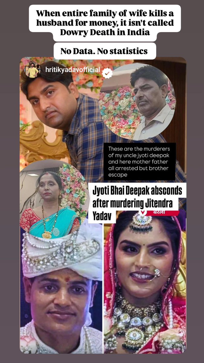 Entire family of Jyoti came together to kill her husband, strangled him to death &amp; then tried to pass it off as Suicide. 

They wanted him to transfer his property in her name within 2 months of Marriage 

Such deaths are neither reported nor recorded as Dowry Death