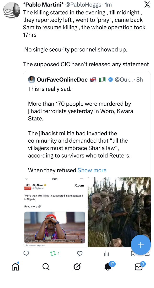 We all need to speak up.

Two days ago, more than 170 people in Woro community were murdered by jihadi terrorists in Kwara state for not embracing sharia law.

These people were lined up, tied up and executed by these terrorist animals.

This is complete insanity.
The government