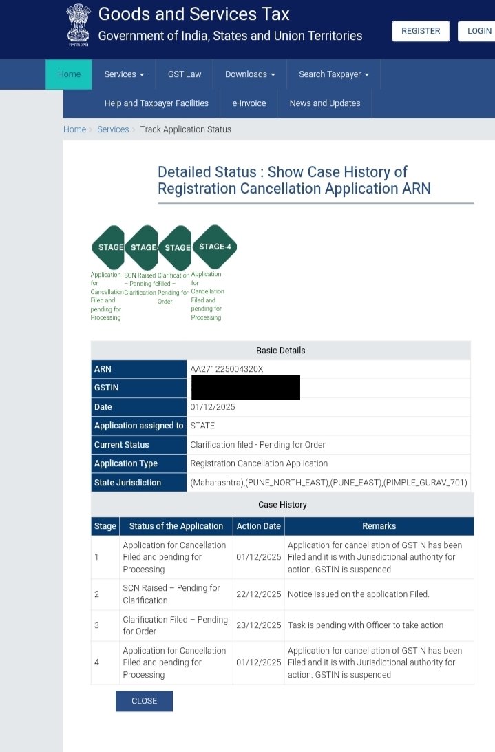 capsdamle's tweet photo. @Infosys_GSTN 
Why is there no auto approval provision for cancellation application? Action pending since 23-12-25. How long are we supposed to wait? ARN AA271225004320X https://t.co/QFyQ0yLej3