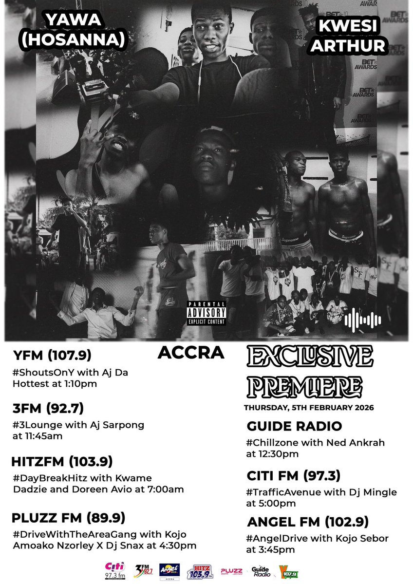 SabogSa's tweet image. A Journey filled with passion never ends,

We continue our music journey tomorrow with the release of #RedemptionValley on all Dsps.

Kindly Check out these listed radio stations to be the first to hear “YAWA (HOSANNA)” by Kwesi Arthur Off his #RedemptionValley body of work.