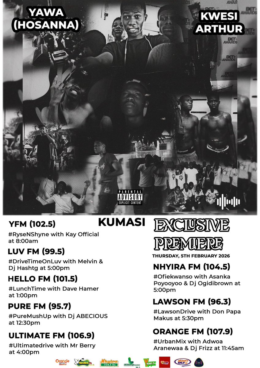 SabogSa's tweet image. A Journey filled with passion never ends,

We continue our music journey tomorrow with the release of #RedemptionValley on all Dsps.

Kindly Check out these listed radio stations to be the first to hear “YAWA (HOSANNA)” by Kwesi Arthur Off his #RedemptionValley body of work.