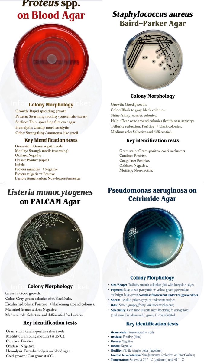 wafi__alhlali's tweet photo. ملخص لاهم انواع البكتيريا من الناحية 🧫
Colony Morphology 
Key identification tests https://t.co/1d4jqBIubb
