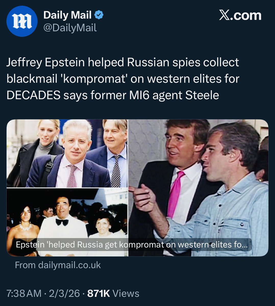 Glenn_Diesen's tweet photo. They are actually using Christopher Steele, the main "source" from the Russiagate hoax, to Russiagate the Epstein files. Journalism is dead. https://t.co/RW6dpGkJUB