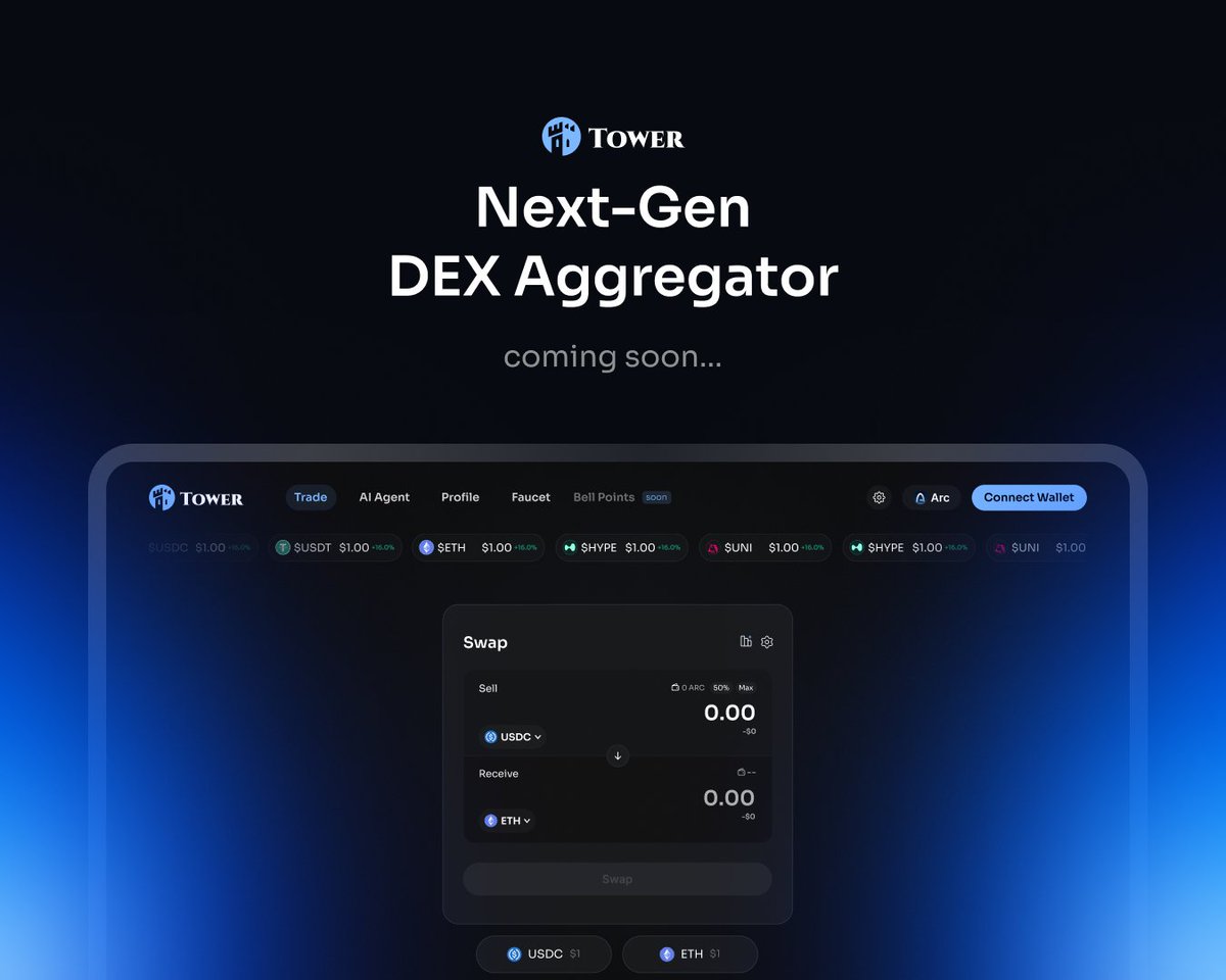 Trading isn’t hard.

Execution is.

Tower Exchange is the next-gen of an AI-Powered DEX aggregator launching on @Arc, built around intelligent routing and automated execution.

Starting on Testnet...