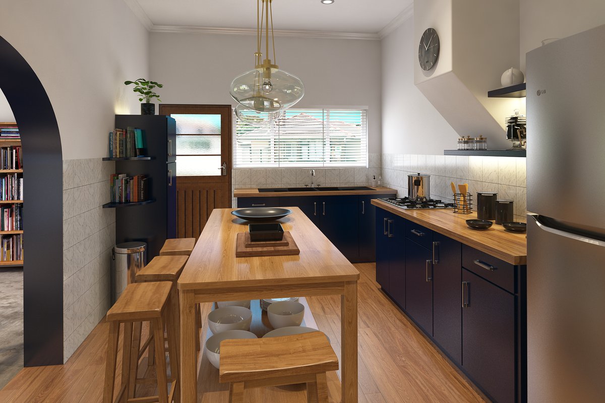 100 yr heritage house, strict limits. Nice renewal. My render showing how a tired kitchen can have a smart, modern look with a few simple changes. I can help you, too. #construction #architecturedesign #architects #interiordesign #remodeling #kitchendesign #renovation